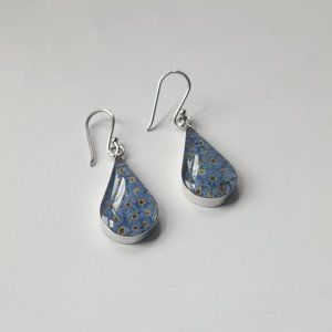 NWT Blue sterling silver pressed flower teardrop earrings.